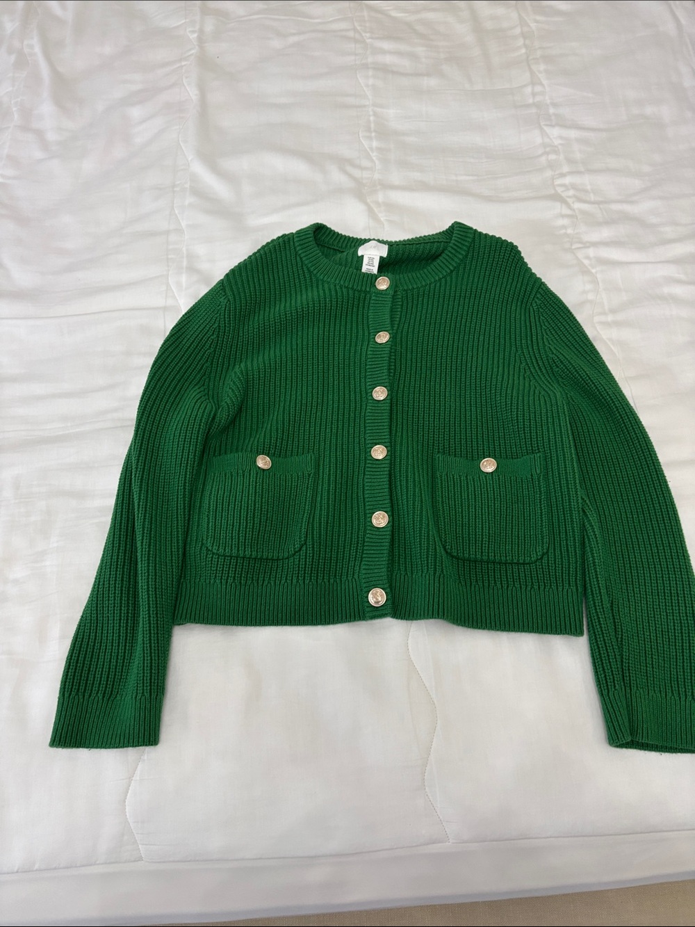 H&M Kelly Green Ribbed Button-Front Cardigan